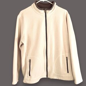 T by Talbots White Fleece/Gray Trim Jacket 2X